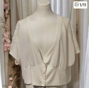 Y2K Extra Touch Delicate Cream Bolero Shrug Wrap With Lace Shoulders Size 2X